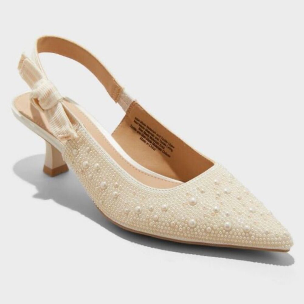a new day NWT Milan Pearl Embellished Ivory Slingback Heels Bridal Formal Dressy - Picture 1 of 6